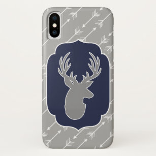 Funda Para iPhone X Flechas de ciervo gris y blanco rusticas modernas