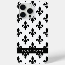 Funda Para iPhone 15 Pro Max Fleur de Lis, Black on White, Black, Your Name