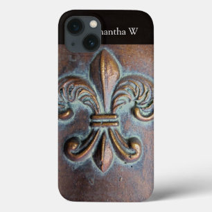 Funda Para iPhone 13 Fleur De Lis, Con Aspecto De Cobre Antiguo Impreso