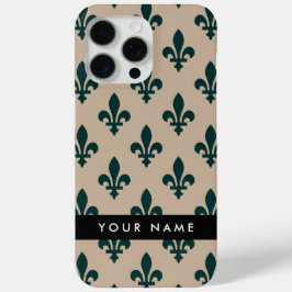 Funda Para iPhone 15 Pro Max Fleur de Lis, Green on Beige, Royal, Your Name