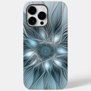 Funda Para iPhone 14 Pro Max De Case-Mate Flor abstracta alegre azul gris fractal floral