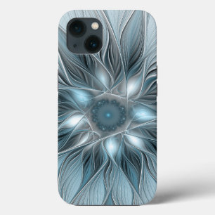 Funda Para iPhone 13 Flor abstracta alegre azul gris fractal floral