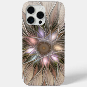 Funda Para iPhone 15 Pro Max Flor Abstracta Alegre Beige Marrón Floral Fractal