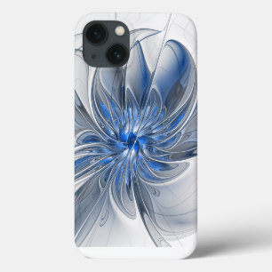 Funda Para iPhone 13 Flor abstracta de arte fractal en acuarela gris az