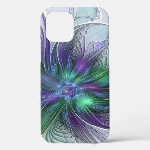 Funda Para iPhone 12 Flor Abstracta Moderna Fractal Verde Púrpura