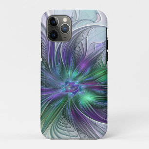 Funda Para iPhone 11 Pro Flor Abstracta Moderna Fractal Verde Púrpura