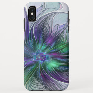 Funda Para iPhone XS Max Flor Abstracta Moderna Fractal Verde Púrpura