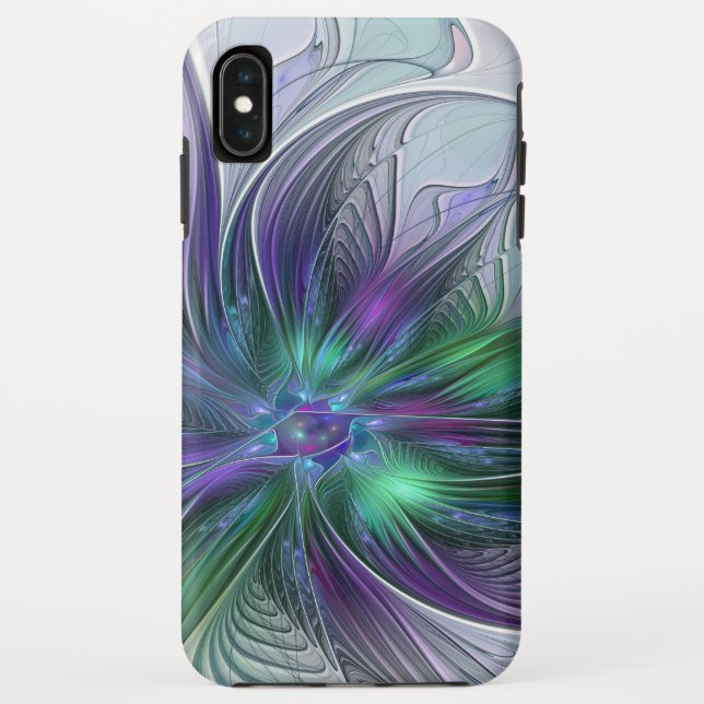 Funda De Case-Mate Para iPhone Flor Abstracta Moderna Fractal Verde Púrpura (Reverso)