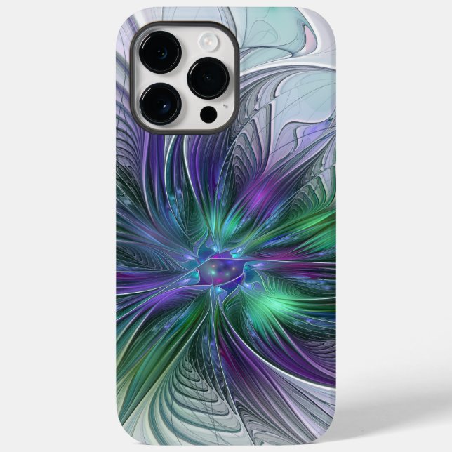 Funda De Case-Mate Para iPhone Flor Abstracta Moderna Fractal Verde Púrpura (Reverso )
