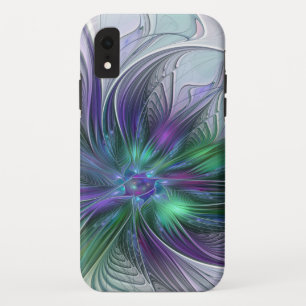 Funda Para iPhone XR Flor Abstracta Moderna Fractal Verde Púrpura