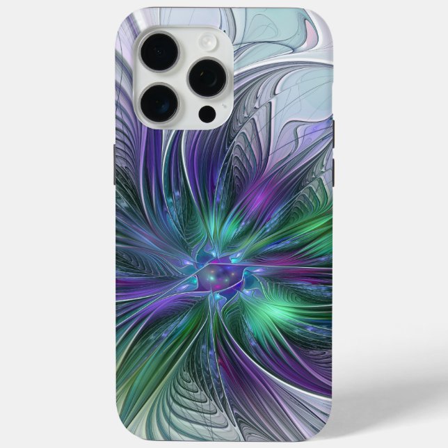 Funda De Case-Mate Para iPhone Flor Abstracta Moderna Fractal Verde Púrpura (Reverso )