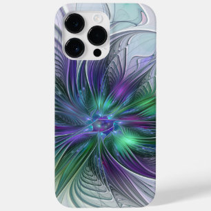 Funda Para iPhone 14 Pro Max De Case-Mate Flor Abstracta Moderna Fractal Verde Púrpura