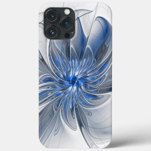 Funda Para iPhone 13 Pro Max Flor abstracto de arte fractal en acuarela gris az