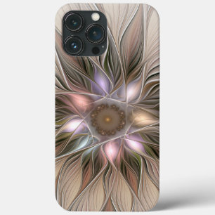 Funda Para iPhone 13 Pro Max Flor alegre Abstracto Fractal floral Beige Brown