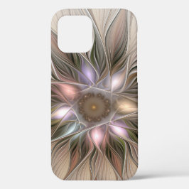 Funda Para iPhone 12 Pro Flor alegre Abstracto Fractal floral Beige Brown