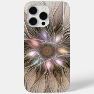 Funda Para iPhone 15 Pro Max Flor alegre Abstracto Fractal floral Beige Brown