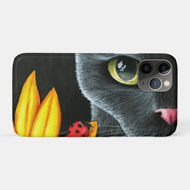 Funda De Case-Mate Para iPhone Flor amarilla del gato negro 510 (Reverso (horizontal))