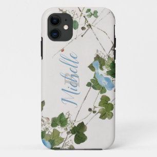 Funda Para iPhone 11 Flor azul botánica acuarela japonesa