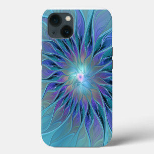 Funda Para iPhone 13 Flor Azul Púrpura Sueño Arte Abstracto Fractal