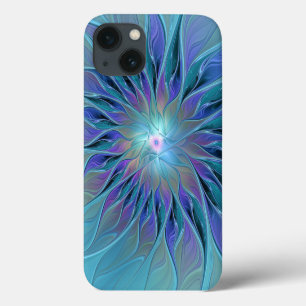 Funda Para iPhone 13 Flor Azul Púrpura Sueño Arte Abstracto Fractal