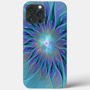 Funda Para iPhone 13 Pro Max Flor Azul Púrpura Sueño Arte Abstracto Fractal