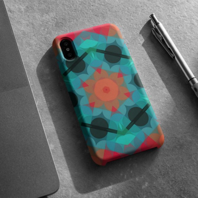 Funda De Case-Mate Para iPhone Flor azul y rosa retro Mandala (Subido por el creador)
