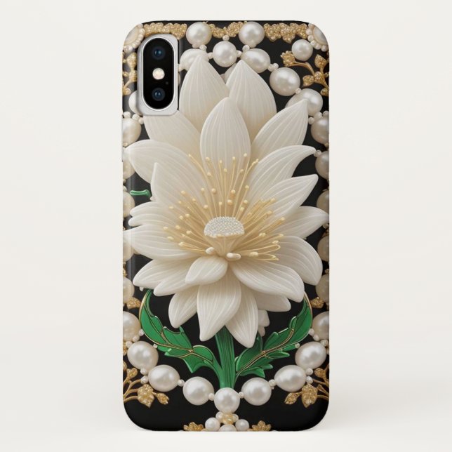 Funda De Case-Mate Para iPhone Flor Blanca Lujosa (Reverso)
