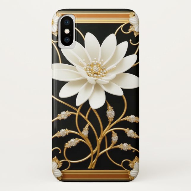 Funda De Case-Mate Para iPhone Flor Blanca Lujosa (Reverso)
