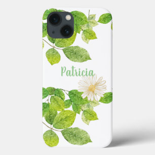 Funda Para iPhone 13 Flor blanca y jardín de hojas verdes