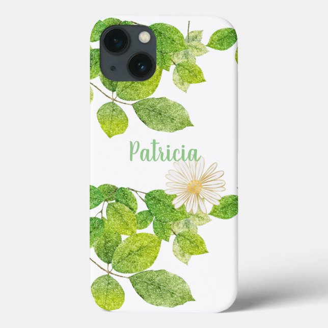 Funda De Case-Mate Para iPhone Flor blanca y jardín de hojas verdes (Reverso)