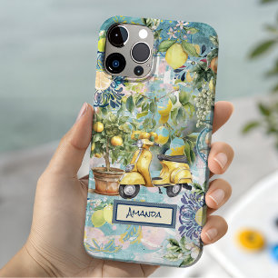 Funda Para iPhone 15 Flor Citrus Siciliano Azul Chic Mediterráneo