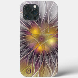 Funda Para iPhone 13 Pro Max Flor colorida luminosa Resumen Monograma fractal