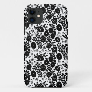 Funda Para iPhone 11 Flor Daisy Vintage Patrón negro