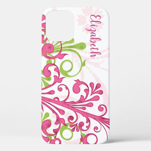 Funda De Case-Mate Para iPhone Flor de abstrato blanco verde rosa (Reverso )