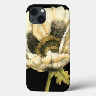 Funda Para iPhone 13 Flor de amapola crema en fondo negro