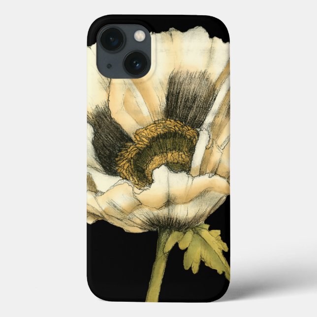 Funda De Case-Mate Para iPhone Flor de amapola crema en fondo negro (Reverso)