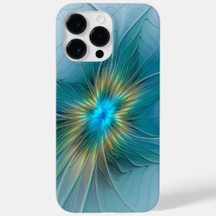 Funda Para iPhone 14 Pro Max De Case-Mate Flor de Arte Fractal de Oro Azul Pequeña Belleza