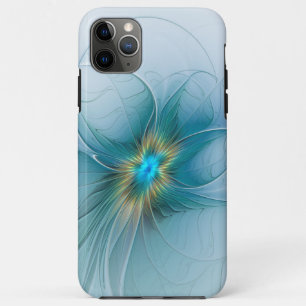 Funda Para iPhone 11 Pro Max Flor de Arte Fractal de Oro Azul Pequeña Belleza