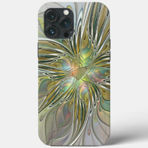 Funda Para iPhone 13 Pro Max Flor De Arte Fractal Moderno Con Oro
