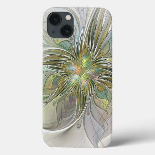 Funda Para iPhone 13 Flor De Arte Fractal Moderno Con Oro