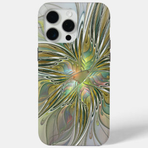 Funda Para iPhone 15 Pro Max Flor De Arte Fractal Moderno Con Oro