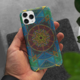 Funda Para iPhone 11 Flor de caleidoscopio mosaico azul amarillo y verd