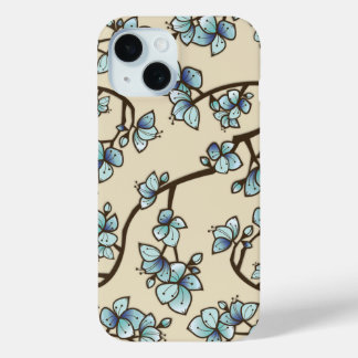 Funda Para iPhone 15 Flor de cerezo azul Peach Blossom Elegante Sakura