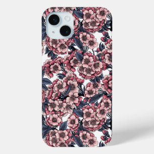 Funda Para iPhone 15 Mini Flor de cerezo en rosa y azul
