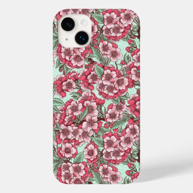 Funda De Case-Mate Para iPhone Flor de cerezo en rosa y menta (Reverso )