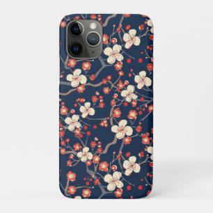 Funda Para iPhone 11 Pro Flor de Cerezo Roja Marina Japonesa