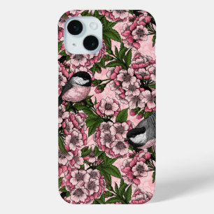 Funda Para iPhone 15 Mini Flor de cerezo y garbanzos en rosa