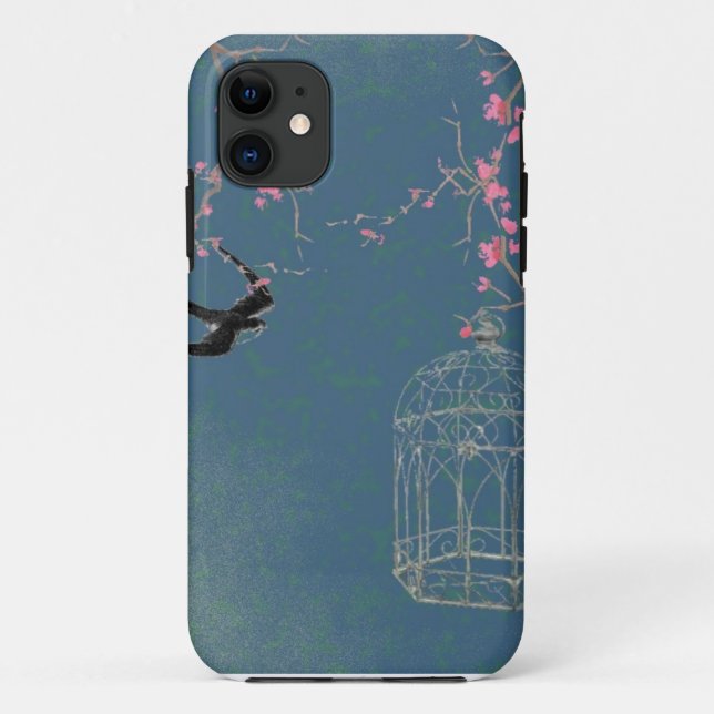 Funda De Case-Mate Para iPhone Flor de cerezo y jaula de pájaros (Reverso)
