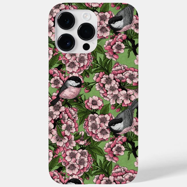 Funda De Case-Mate Para iPhone Flor de cerezo y pollos en verde (Reverso)