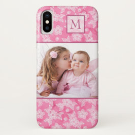 Funda Para iPhone X Flor de color de agua, foto de monograma rosa
